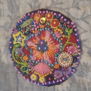 Vibrant Beaded Flower Button Felt Hand Embroidery Patch